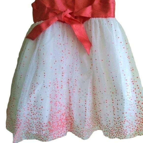 George 3T Girls Party Dress Red Tulle Overlay Sparkle White Rose Accent Bow - Picture 4 of 5